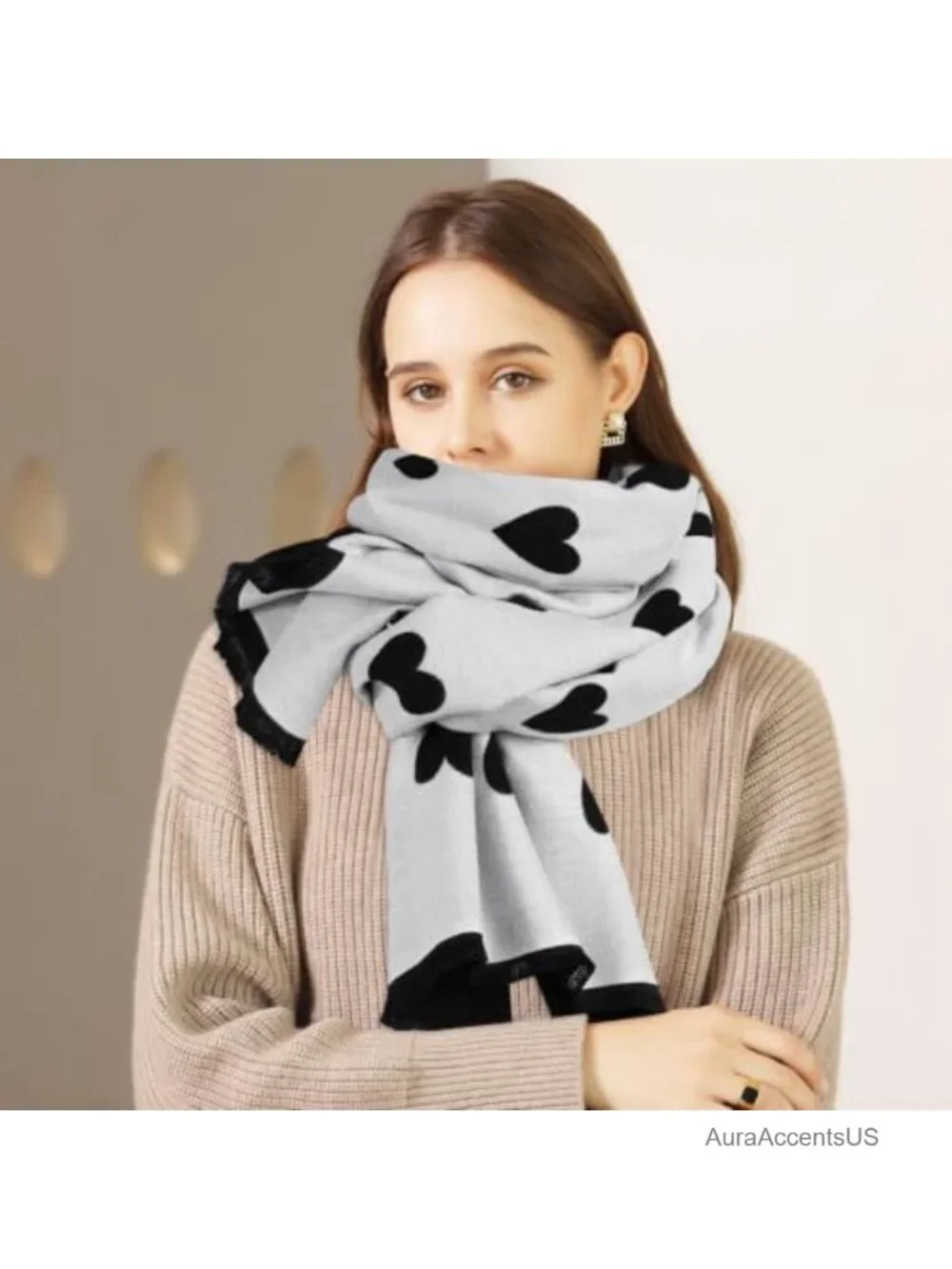 Reversible Cable Knit Scarf with Fringe - Long Winter Neck Wrap & Shawl for